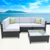 Milano 5 Piece Wicker Rattan Sofa Set Black Light Grey Outdoor Lounge Patio Set - Black
