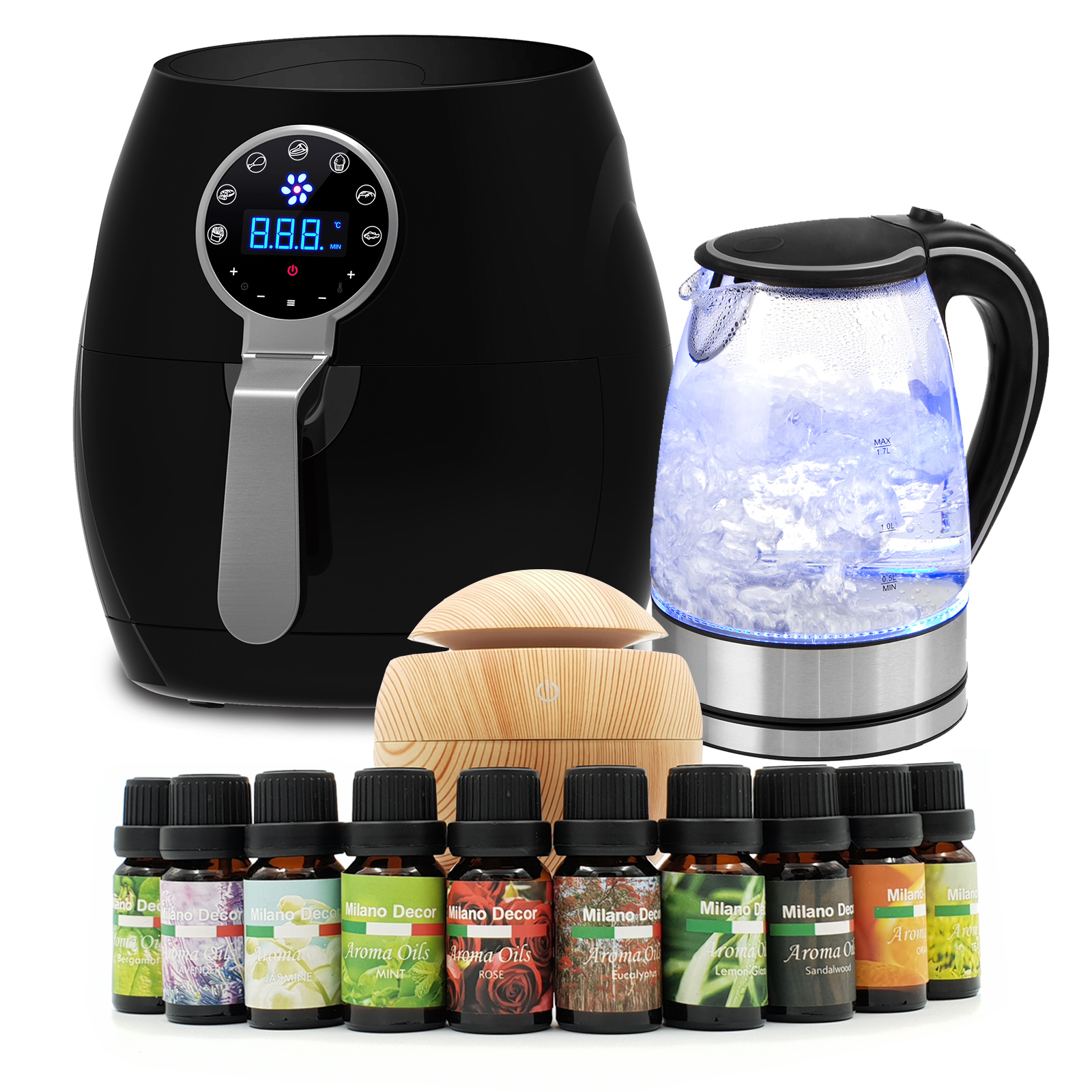 Kitchen Couture 5 Litre Air Fryer Black + 1.7 Litre Kettle + USB Light