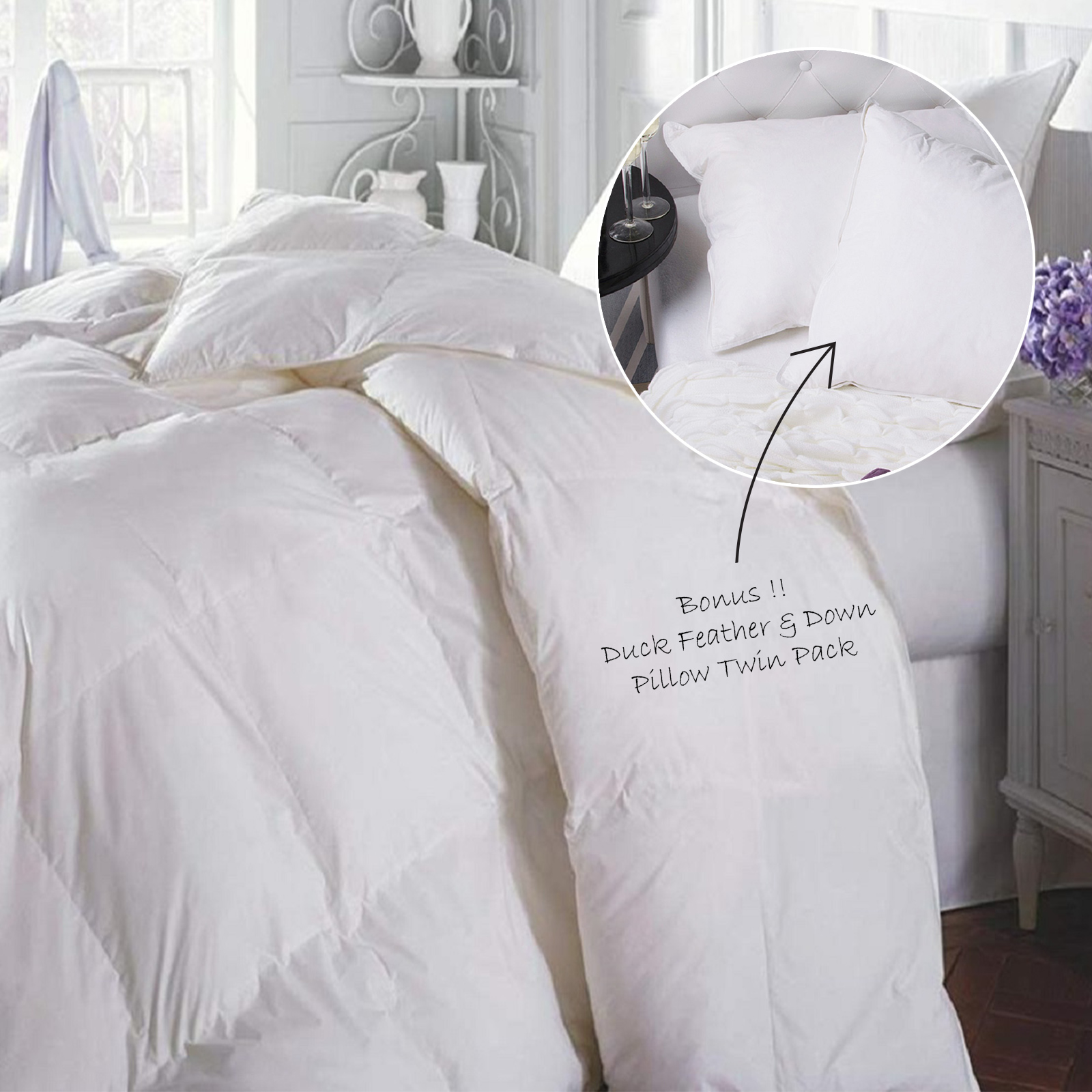Royal Comfort Duck Feather & Down Quilt 500GSM + Duck Feather and Down Pillows 2 Pack Combo
